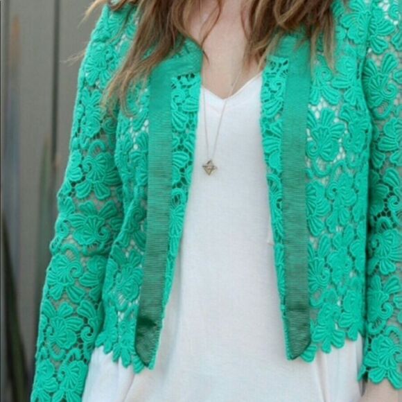 Anthropologie Elevenes Emerald Lace Jacket Medium - Picture 2 of 6